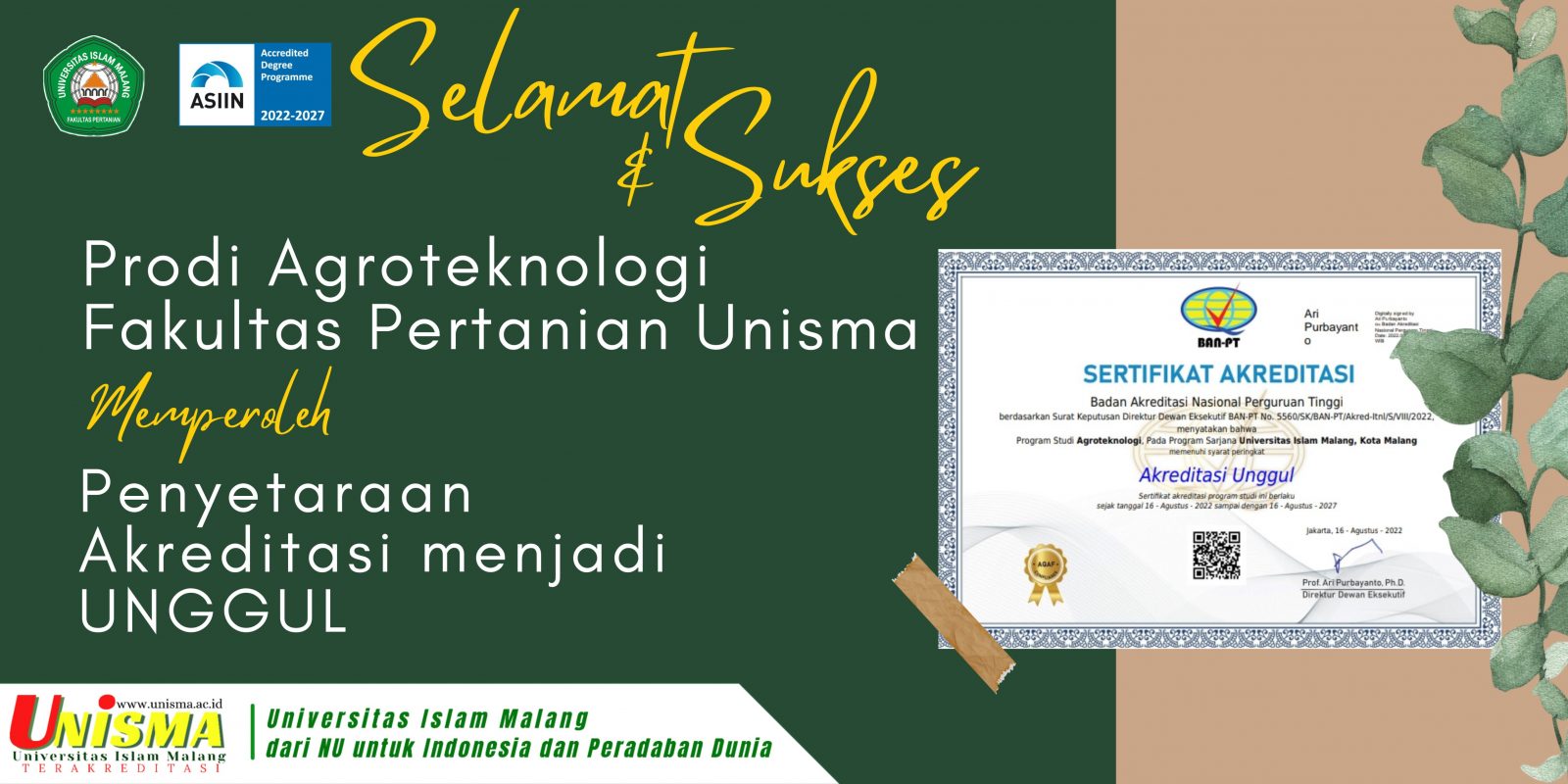 Selamat dan Sukses Prodi Agroteknologi dan Agribisnis Fakultas ...
